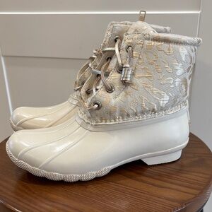 Sperry Ivory Ankle Boot with Animal Print Design